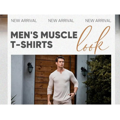 Men's slim-fit V-neck ribbed long-sleeved stretch T-shirt