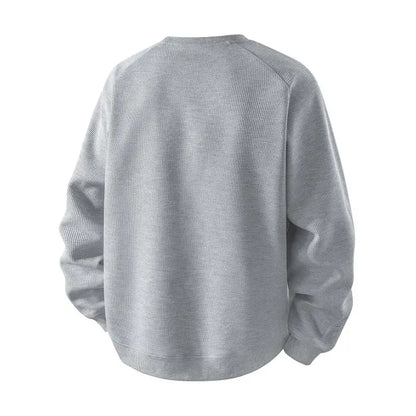 Men’s Waffle Knit Color Block Sweatshirt – Relaxed Fit Crewneck Long Sleeve Pullover