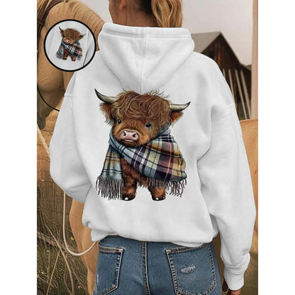 🐮 50% OFF!!🎁Cute Highland Cow Cozy Fleece-Lined Hooded Sweatshirt
