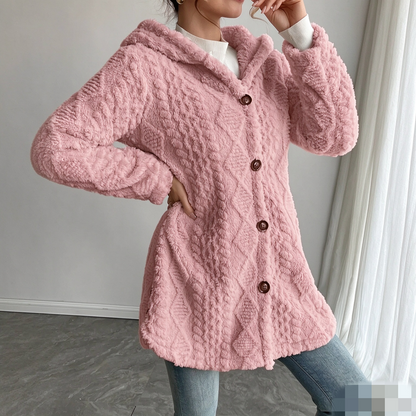 Women's Solid Color Fuzzy Hooded Coat