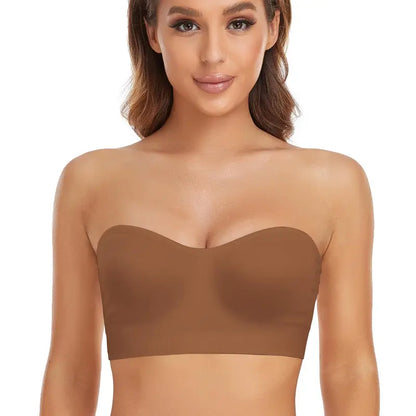 Wireless Strapless Bandeau Bra with Non-Slip Silicone Grip
