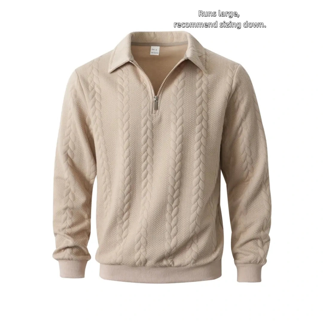Men's Spring Outfits Knitted Polo Neck Long Sleeve Fitted Knitwear Sweatshirt
