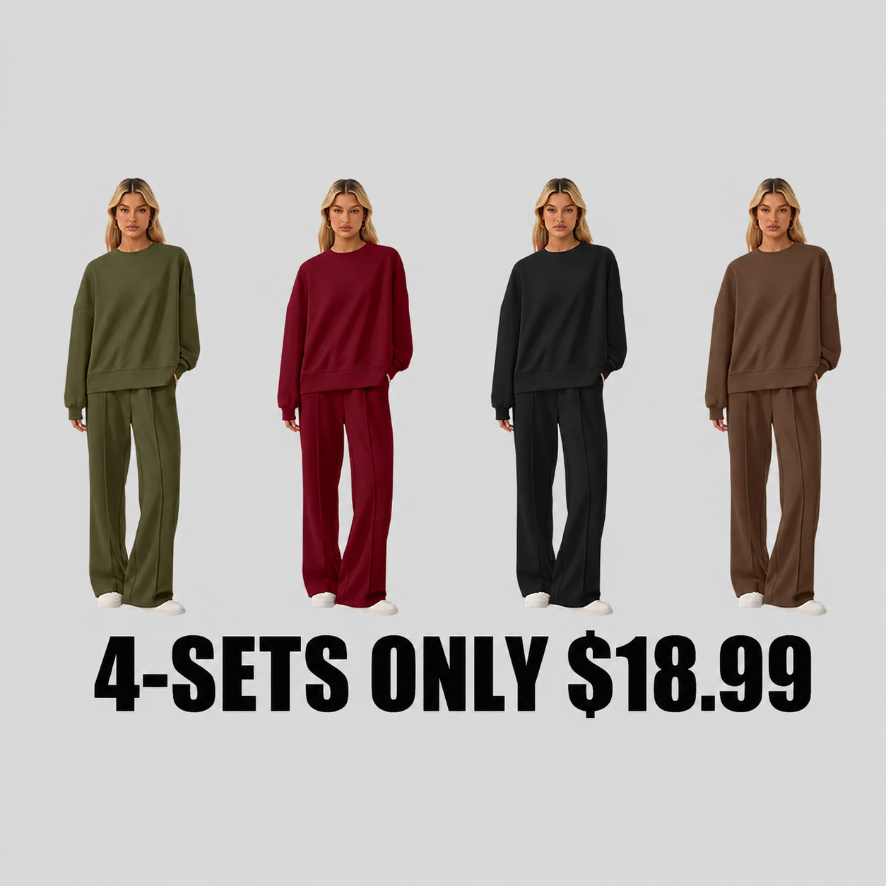 Women's Cozy Round Neck Top & Wide Leg Trousers Two Piece Outfits