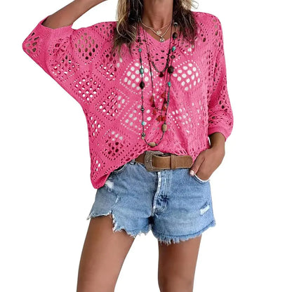 Women's Boho Crochet V-Neck Top