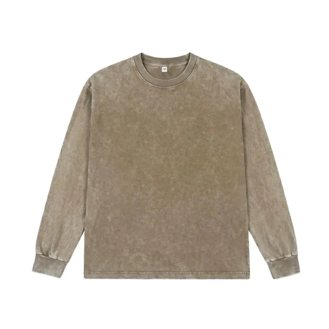 Unisex Vintage Washed Heavyweight Soft Breathable Cotton Long Sleeve T-Shirt