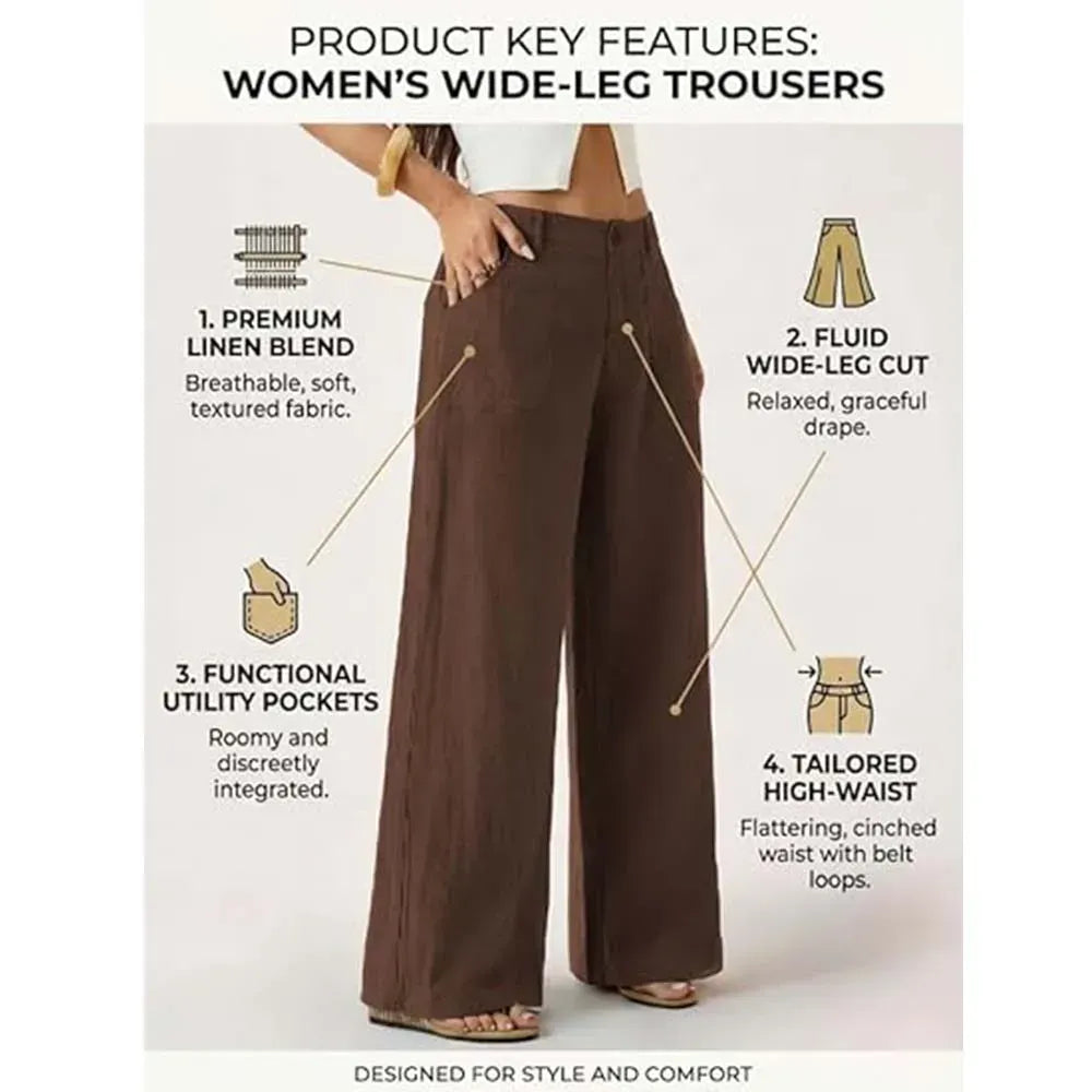 High Waist Wide Leg Beach Trousers With Pocket
