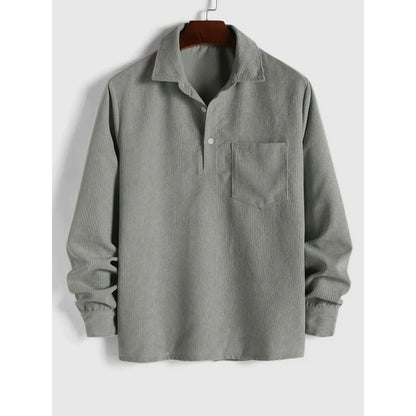 Men's Plain Pocket Half Button Corduroy Shirt