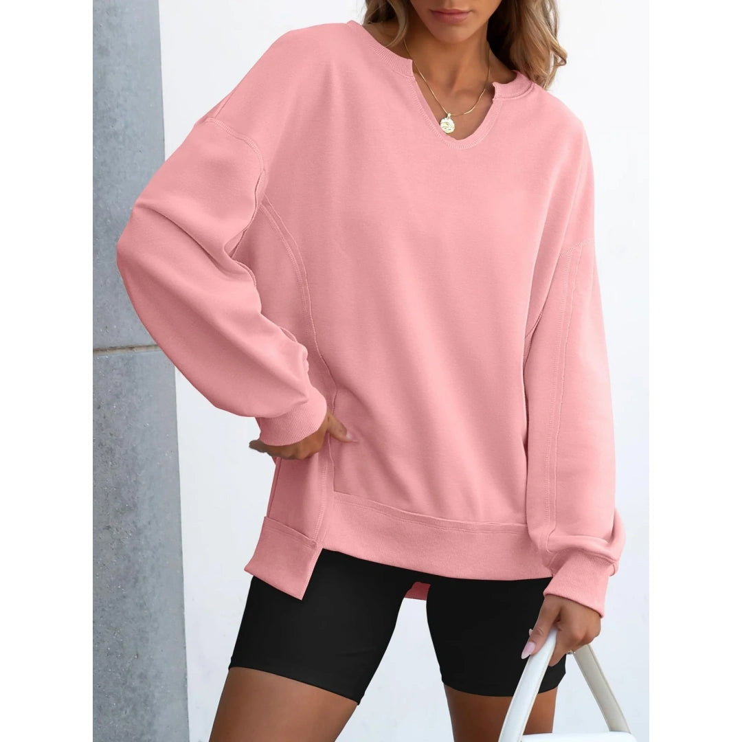 Womens Oversized Sweatshirt V Neck Long Sleeve Tunic Lightweight Pullover