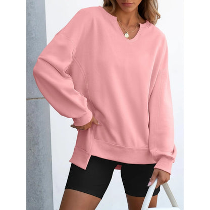 Womens Oversized Sweatshirt V Neck Long Sleeve Tunic Lightweight Pullover