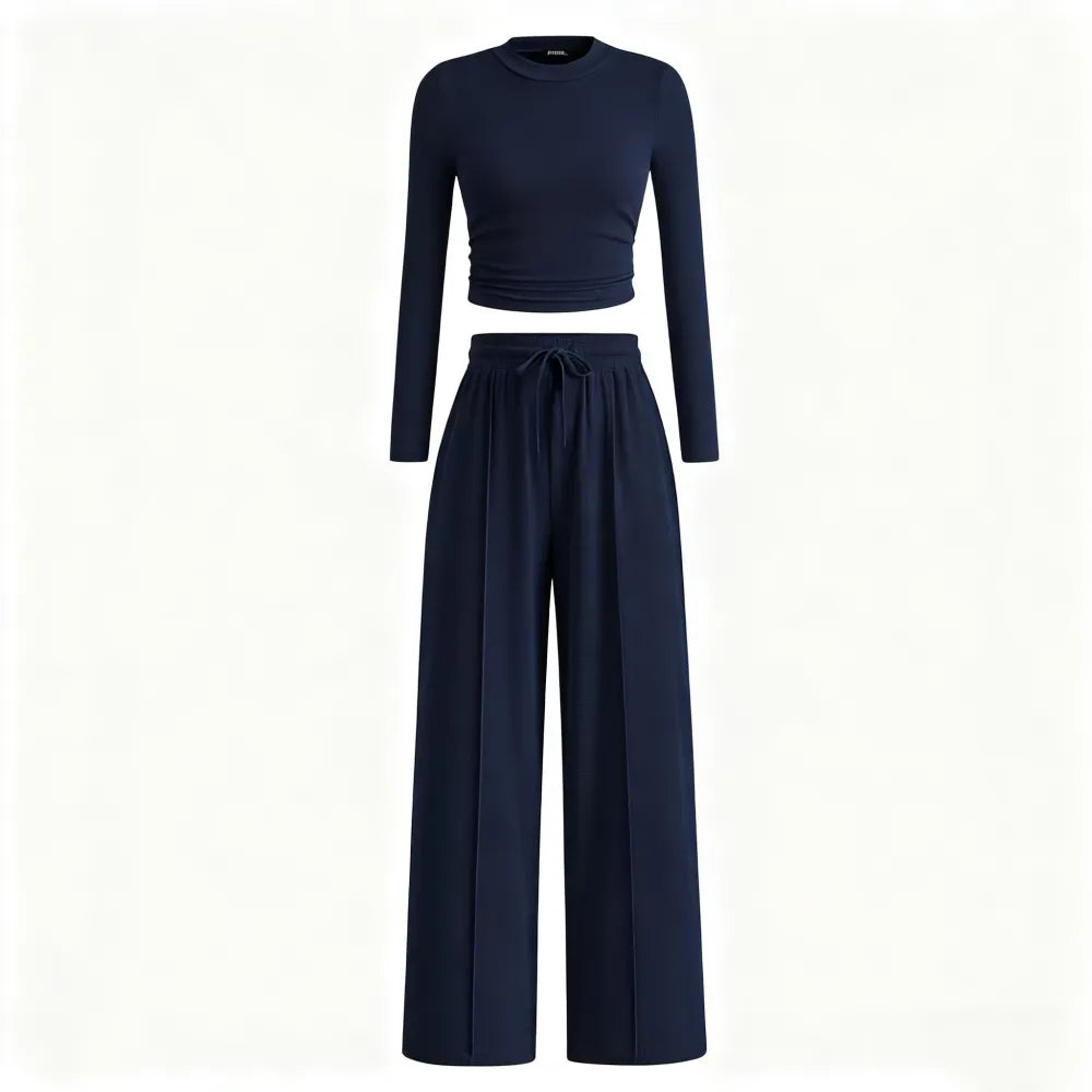 Women's Fall&Winter 2-Piece Set – Top & Wide-Leg Pants