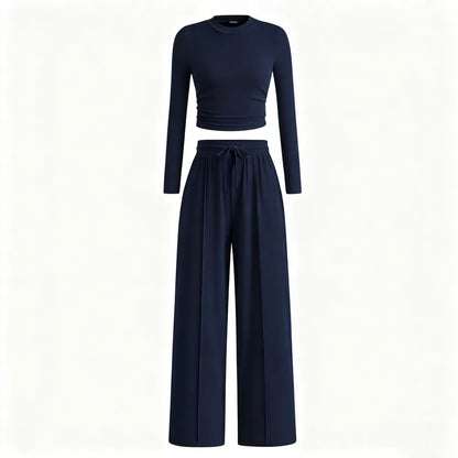 Women's Fall&Winter 2-Piece Set – Top & Wide-Leg Pants