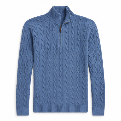 Men’s Cable Knit Quarter Zip Sweater, Classic Long Sleeve Pullover with Ribbed Collar