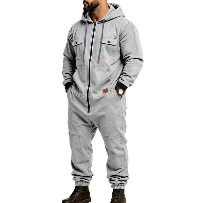 Men's Hooded Cargo Utility Jumpsuit