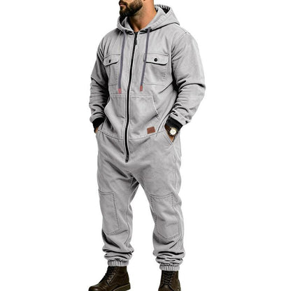 Men's Hooded Cargo Utility Jumpsuit