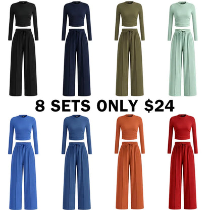 Women's Fall&Winter 2-Piece Set – Top & Wide-Leg Pants