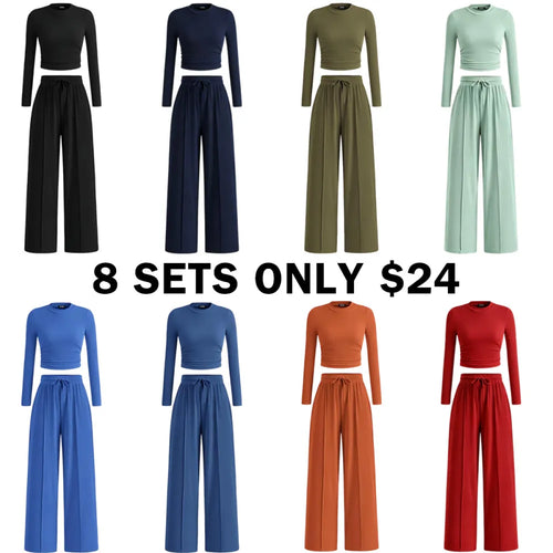 Women's Fall&Winter 2-Piece Set – Top & Wide-Leg Pants