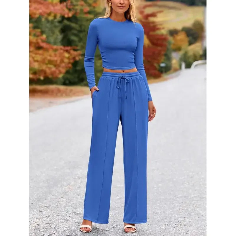 Women's Fall&Winter 2-Piece Set – Top & Wide-Leg Pants
