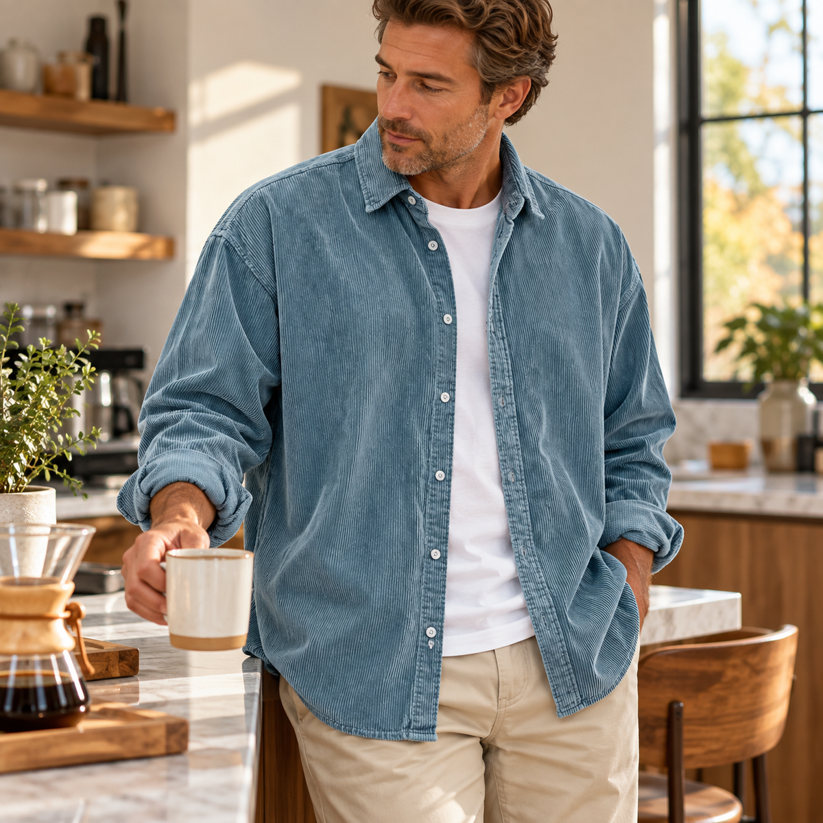 Men’s Oversized Corduroy Button-Down Shirt