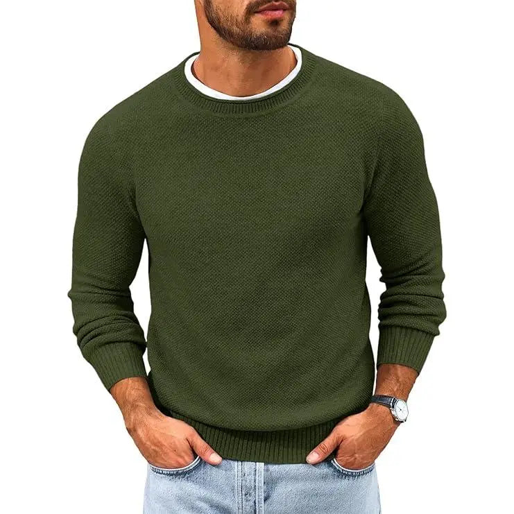 Mens Crewneck Sweater Casual Textured Knitted Thermal Pullover Sweaters