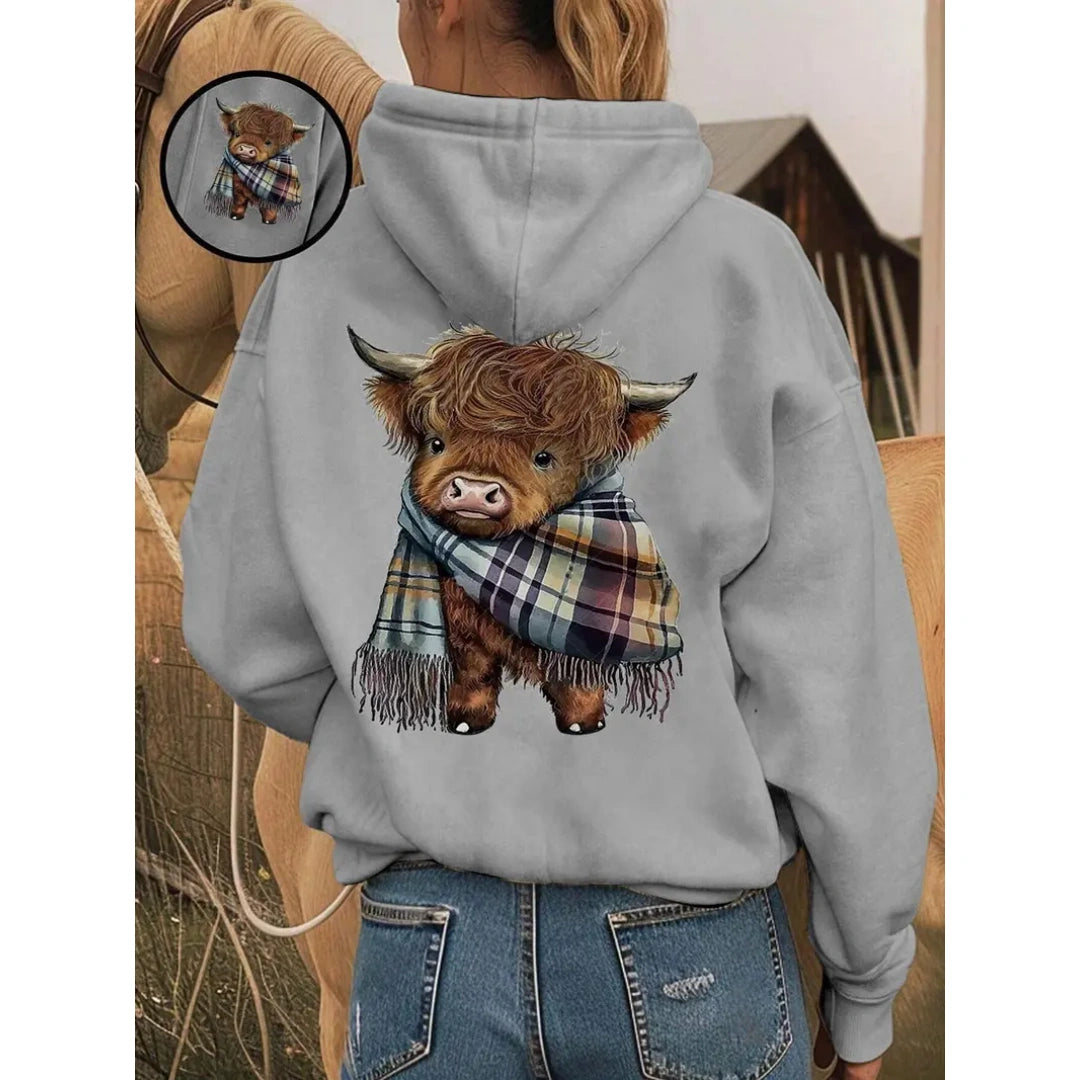 🐮 50% OFF!!🎁Cute Highland Cow Cozy Fleece-Lined Hooded Sweatshirt