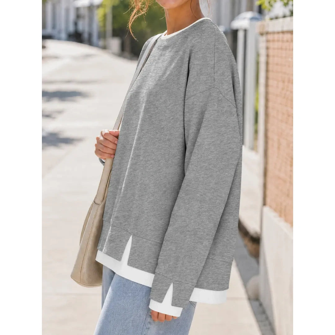 Women's Two-Piece Layered Crew Neck Sweatshirt