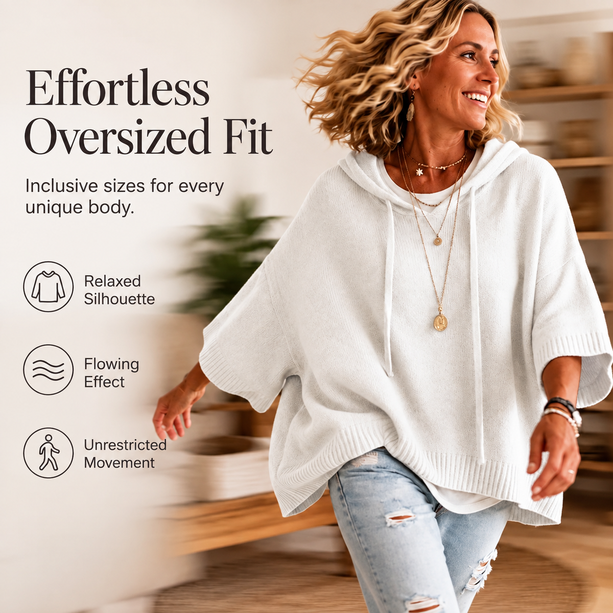 🏆 Bestseller – now half price! Knitted hoodie with drawstring for women