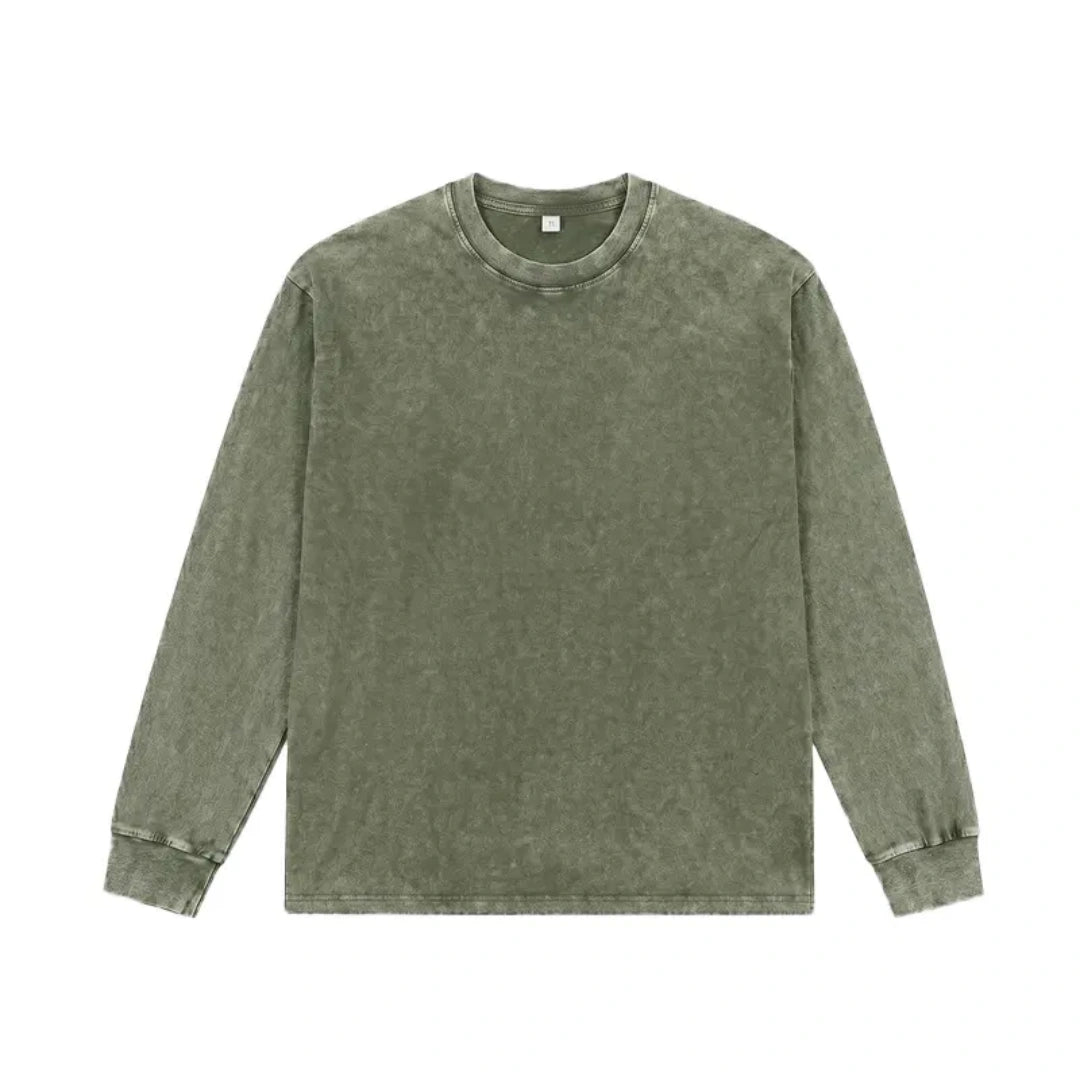 Unisex Vintage Washed Heavyweight Soft Breathable Cotton Long Sleeve T-Shirt