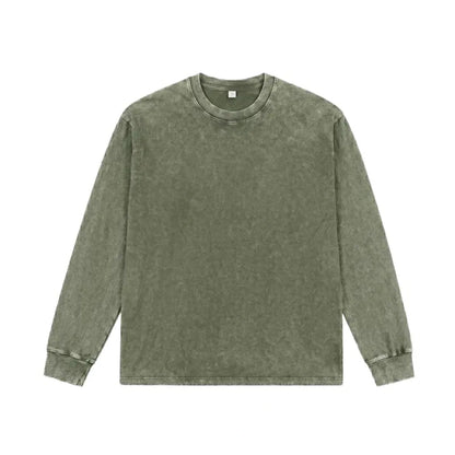 Unisex Vintage Washed Heavyweight Soft Breathable Cotton Long Sleeve T-Shirt