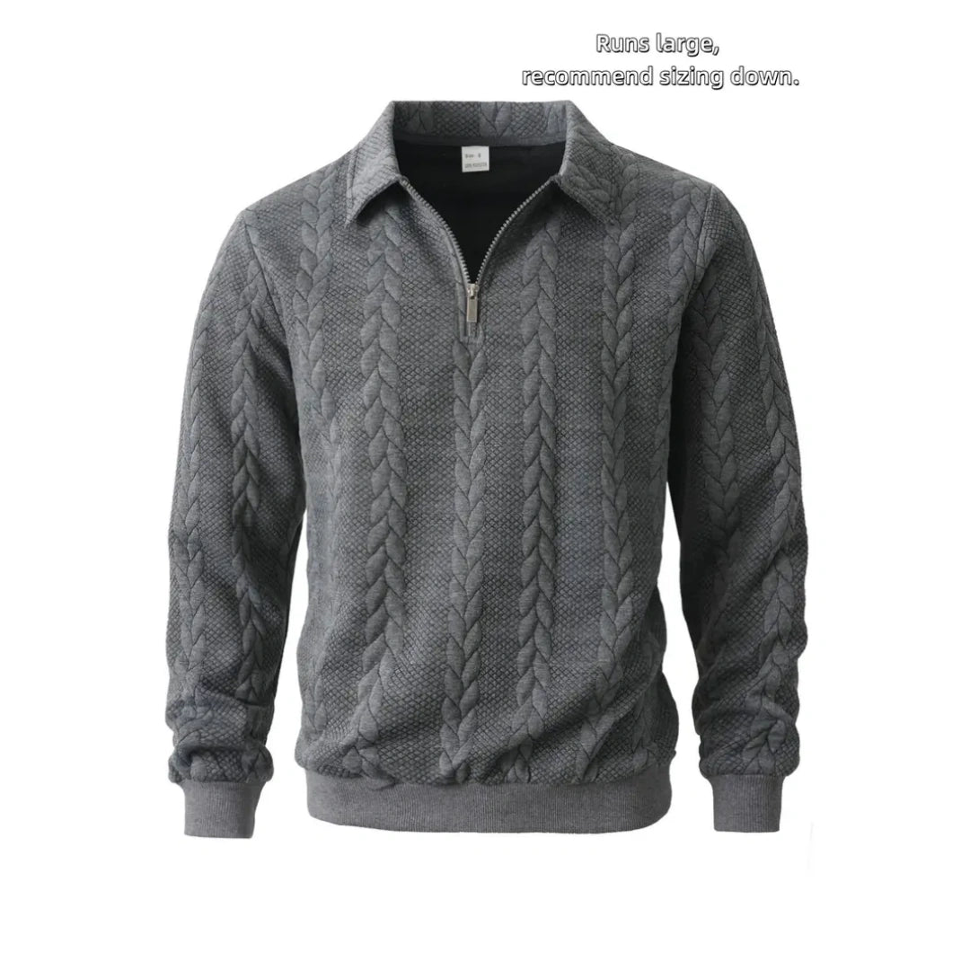 Men's Spring Outfits Knitted Polo Neck Long Sleeve Fitted Knitwear Sweatshirt