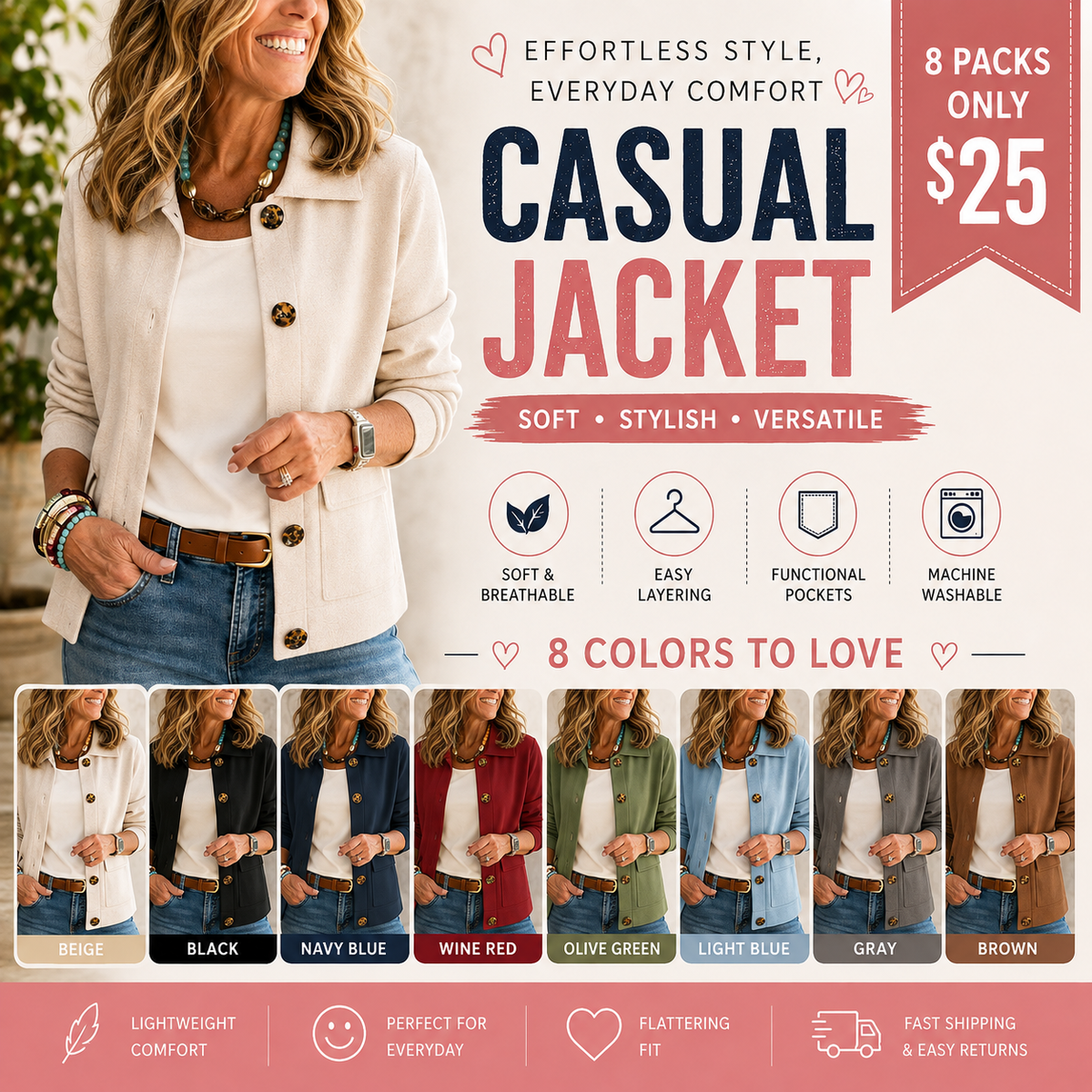 Casual Lapel Pocket Solid Color Jacket