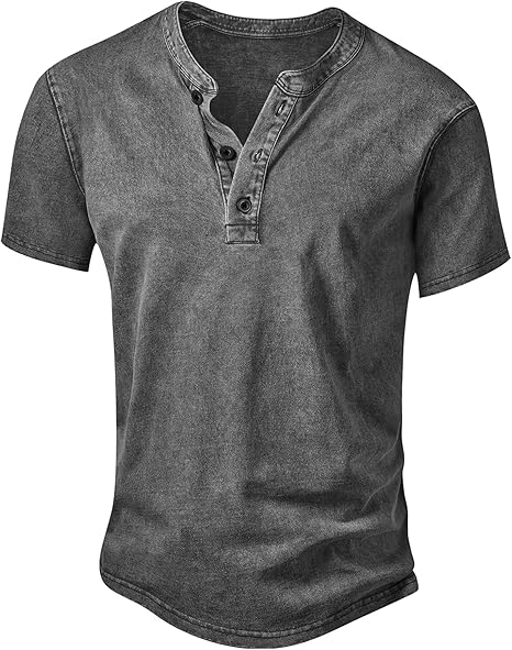Men’s Vintage Acid-Wash Henley T-Shirt