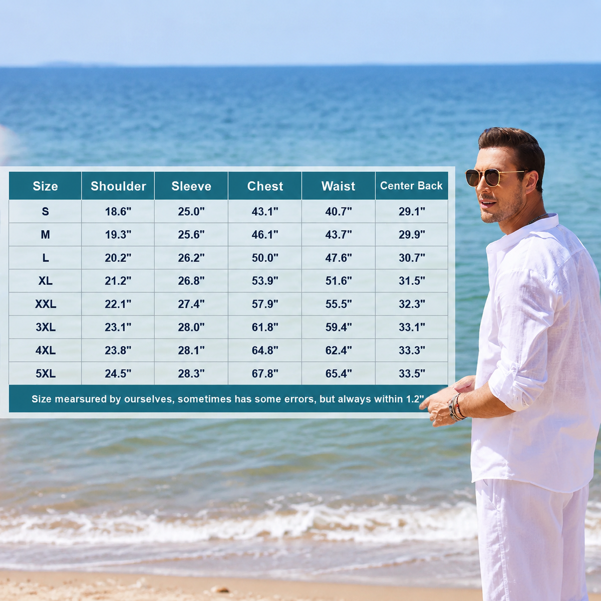 Men’s Lightweight Linen Henley Shirt –  3/4 Sleeve Casual Top with Pocket