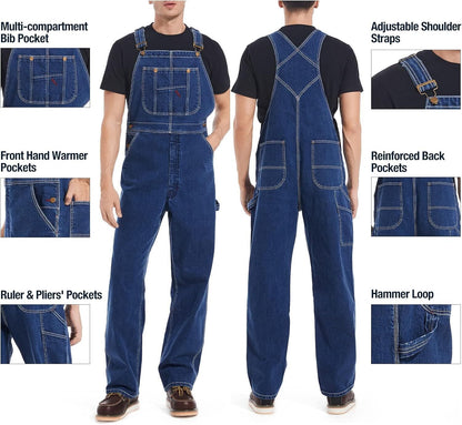 🔥Men's Denim Bib Overalls,  Workwear with Adjustable Straps and Convenient Tool Pockets