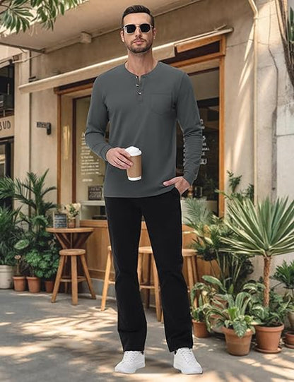 💫Clearance Sale🔥Men's Fashion Vintage Distressed Pocket Long Sleeve Henley Shirt