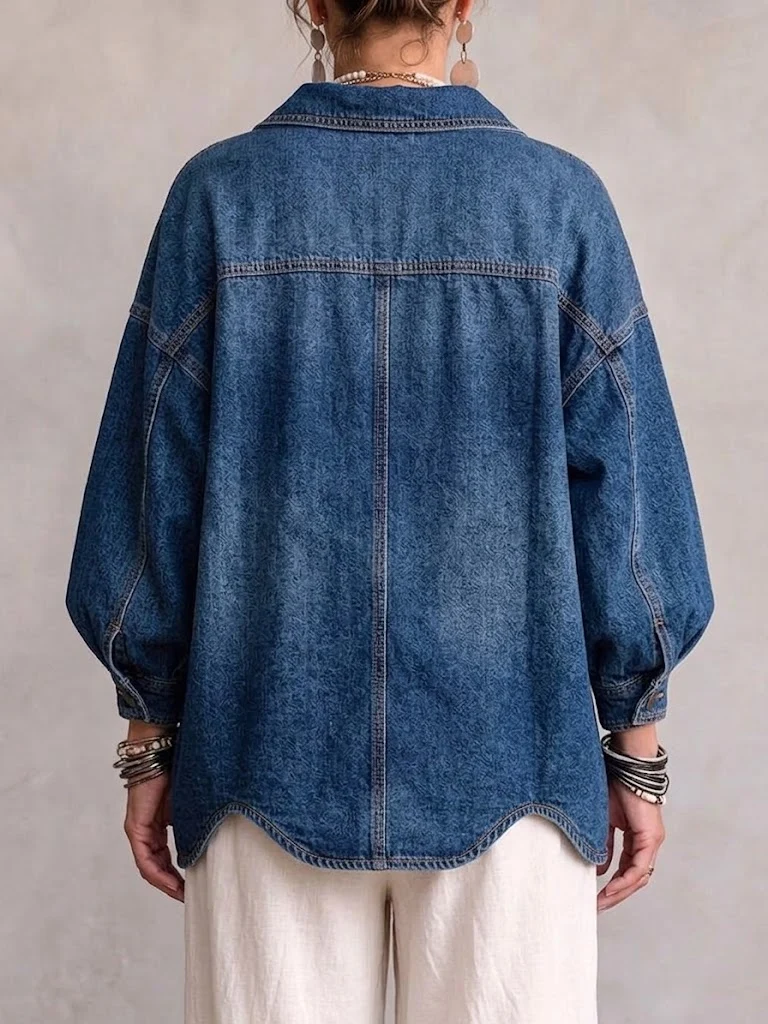 🤲LAST DAY SAVE 50% ⏰Collared Oversized Denim Jacket With Large Metal Buttons