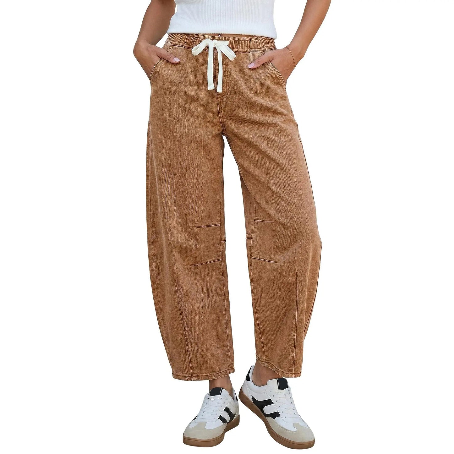Barrel Jeans for Women High Waisted Cropped Wide Leg Stretch Denim Pants