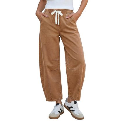 Barrel Jeans for Women High Waisted Cropped Wide Leg Stretch Denim Pants