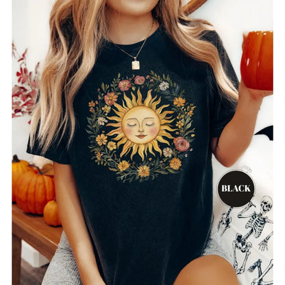 Boho Spiritual Sun T-Shirt, Cute Bohemian Tee, Celestial Hippie Clothing, Vintage Women Clothing, Hippy Clothes, Chic Style, Floral Outfit