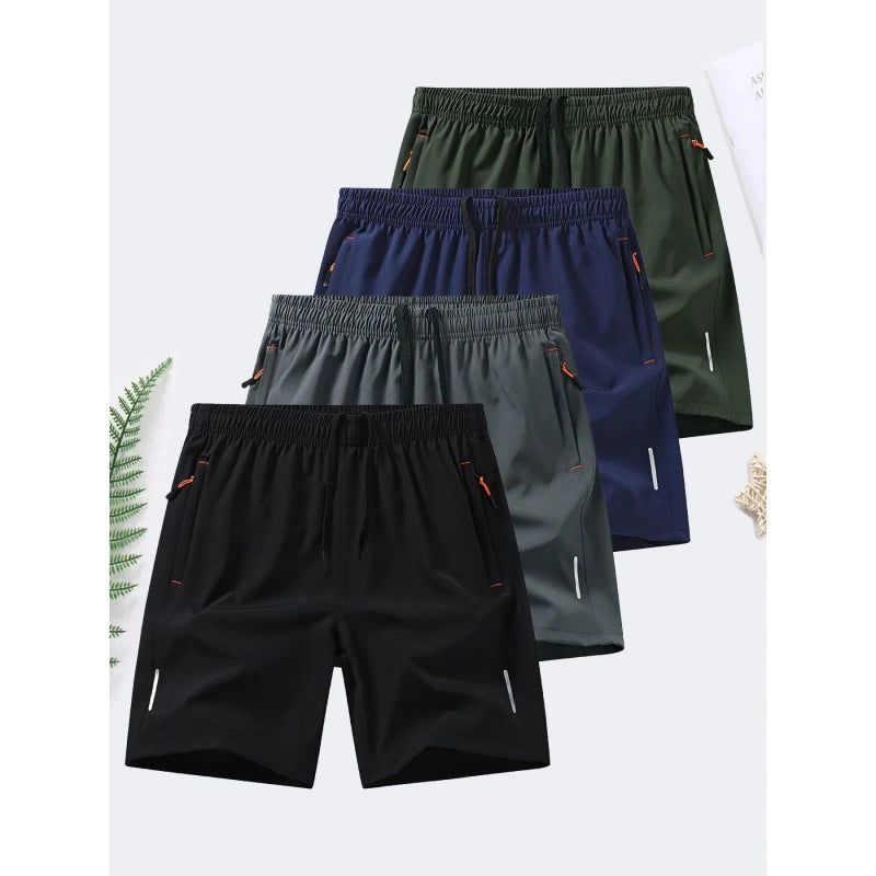 🔥Flash Sale Men's Zipper Pocket Shorts, Summer Ice Silk Beach Shorts