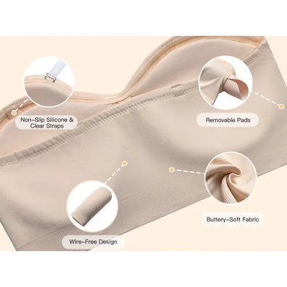 Wireless Strapless Bandeau Bra with Non-Slip Silicone Grip