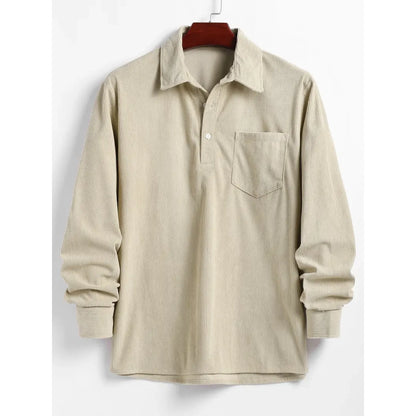 Men's Plain Pocket Half Button Corduroy Shirt