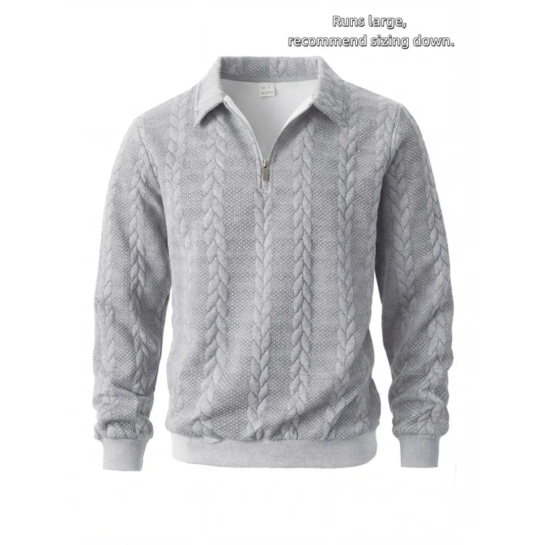 Men's Spring Outfits Knitted Polo Neck Long Sleeve Fitted Knitwear Sweatshirt