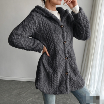 Women's Solid Color Fuzzy Hooded Coat