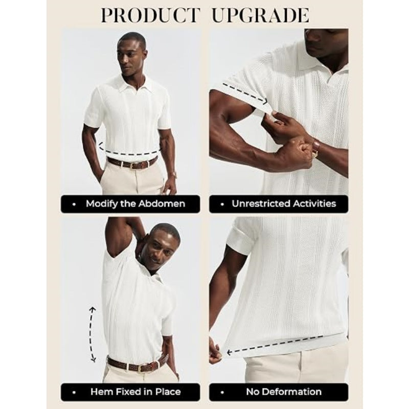 Mens Knit Polo Shirts V Neck Short Sleeve