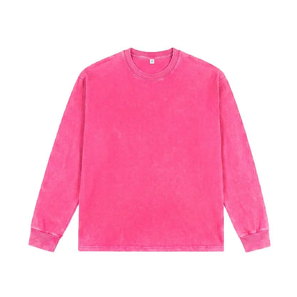 Unisex Vintage Washed Heavyweight Soft Breathable Cotton Long Sleeve T-Shirt