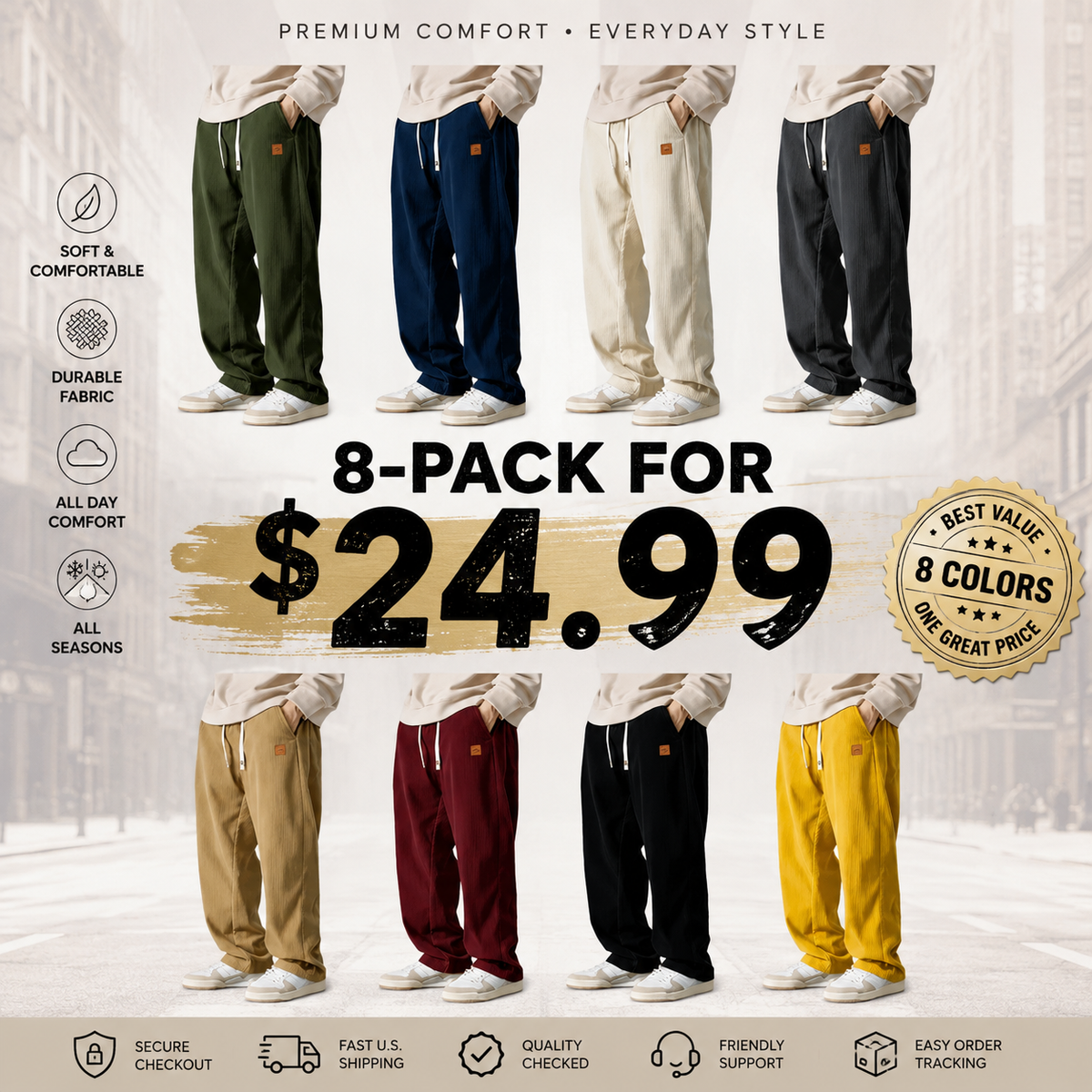 ⚡Men's Corduroy Straight-Leg Sweatpants Autumn New Arrival Loose Fit Wide-Leg Casual Pants⚡