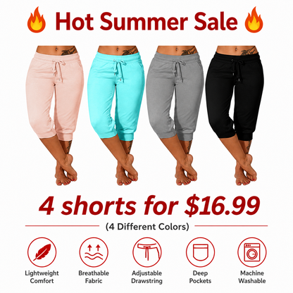 🔥Hot Summer Sale🔥Women’s Drawstring Capri Pants with Pockets for Casual Comfort Wear