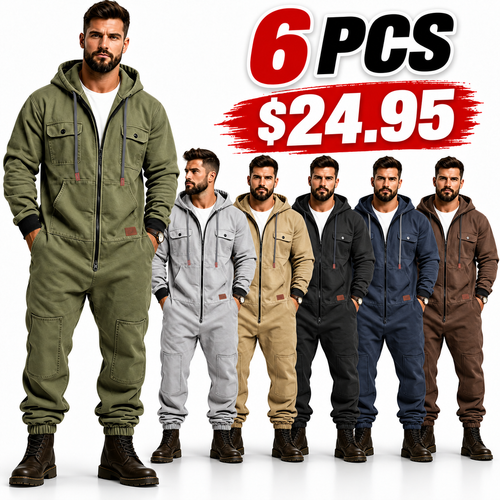 Men's Hooded Cargo Utility Jumpsuit