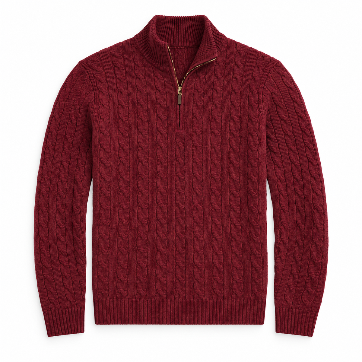 Men’s Cable Knit Quarter Zip Sweater, Classic Long Sleeve Pullover with Ribbed Collar
