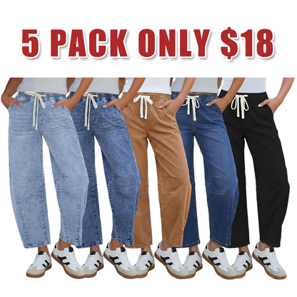 Barrel Jeans for Women High Waisted Cropped Wide Leg Stretch Denim Pants